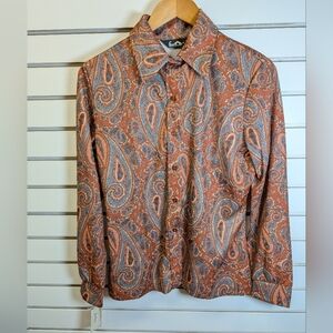 Jack Winter 1970s Vintage Rust/Gray Paisley dagger collar blouse Size 14 NWT!!!